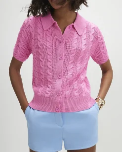 Pink Cable Knit Polo