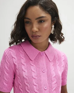 Pink Cable Knit Polo