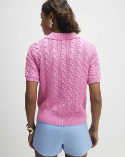 Pink Cable Knit Polo