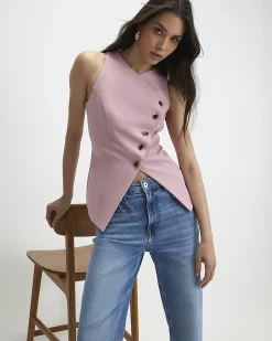 Pink Collarless Asymmetric Waistcoat