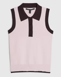 Pink Colour Block Knitted Polo Top
