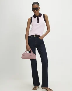 Pink Colour Block Knitted Polo Top