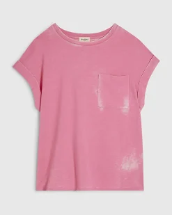 Pink Cotton Blend Burnout Effect T-Shirt