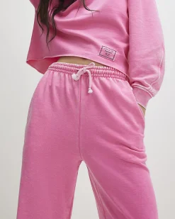 Pink Cotton Blend Burnout Cuffed Joggers