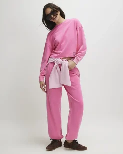 Pink Cotton Blend Burnout Sweatshirt