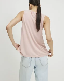 Pink Cotton Blend Burnout Tank Top