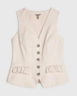 Pink Cotton blend Frill Pocket Waistcoat