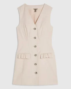 Pink Cotton Blend Frill Pocket Mini Dress