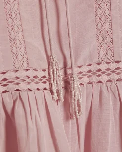 Pink Cotton Blend Lace Insert Blouse