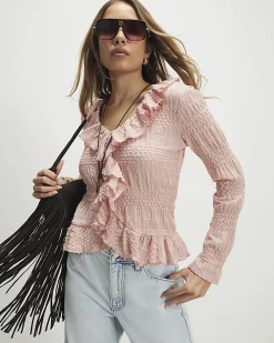 Pink Cotton blend Ruffle Peplum Top