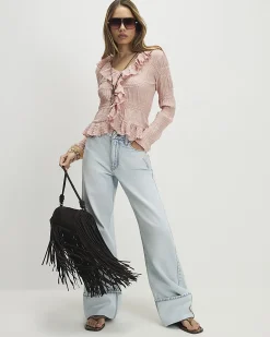 Pink Cotton blend Ruffle Peplum Top