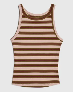 Pink Cotton Blend Stripe Sleeveless Cami Top