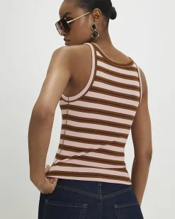 Pink Cotton Blend Stripe Sleeveless Cami Top