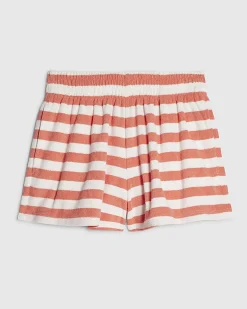 Pink Cotton blend Stripe Towelling Shorts