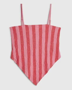 Pink Cotton Blend Striped Scarf Top