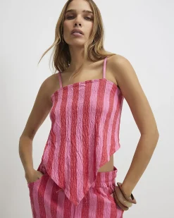 Pink Cotton Blend Striped Scarf Top