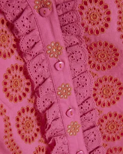 Pink Cotton Broderie Frill Sleeve Blouse
