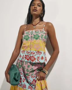 Pink Cotton Colour Block Floral Cami