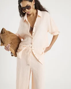 Pink Cotton Crinkle Long Sleeve Shirt