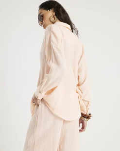 Pink Cotton Crinkle Long Sleeve Shirt