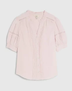 Pink Cotton Frill Collar Short Sleeve Blouse