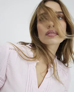 Pink Cotton Frill Collar Short Sleeve Blouse