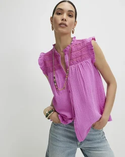 Pink Cotton Lace Yoke Blouse