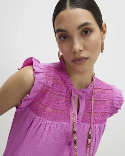 Pink Cotton Lace Yoke Blouse