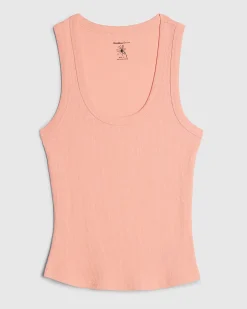 Pink Cotton Ribbed Scoop Neck Vest Top