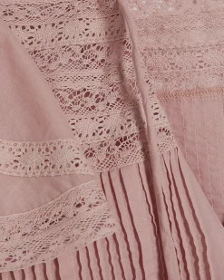 Pink Cotton Ruffle Sleeve Lace Blouse