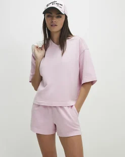 Pink Cotton Short Sleeve Loopback T-shirt