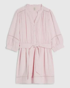 Pink Cotton Textured Mini Dress