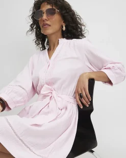 Pink Cotton Textured Mini Dress