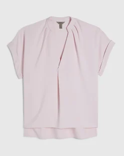 Pink Crepe Notch Neck T-Shirt