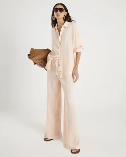 Pink Crinkle Drawstring Wide Leg Trousers