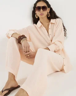 Pink Crinkle Drawstring Wide Leg Trousers