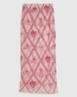 Pink Crochet Embroidered Beach Maxi Skirt