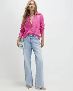 Pink 3D Floral Embellished Shirt