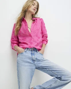 Pink 3D Floral Embellished Shirt