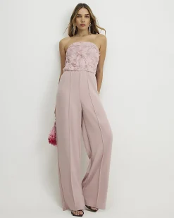 Pink 3D Flower Bandeau Jumpsuit