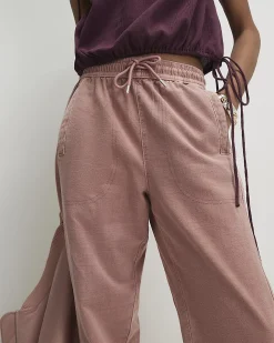 Pink Denim Elasticated Waist Joggers