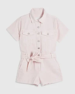 Pink Denim Short Sleeve Playsuit