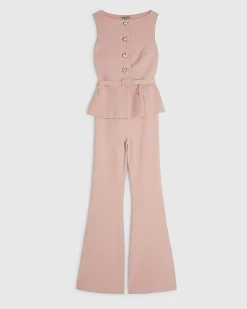 Pink Diamante Button Jumpsuit