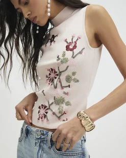 Pink Embellished Knitted Vest Top