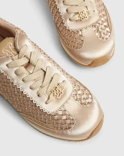 Pink Embellished Woven Trainers