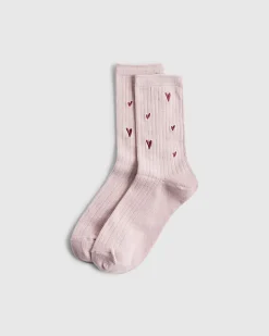 Pink Embroidered Heart Socks