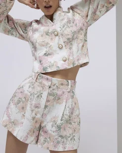 Pink Floral Boucle Shorts