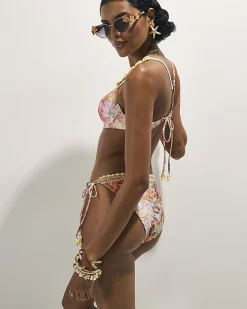 Pink Floral Crochet Tie Side Bikini Bottoms