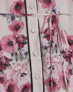 Pink Floral Long Sleeve Mini Shirt Dress
