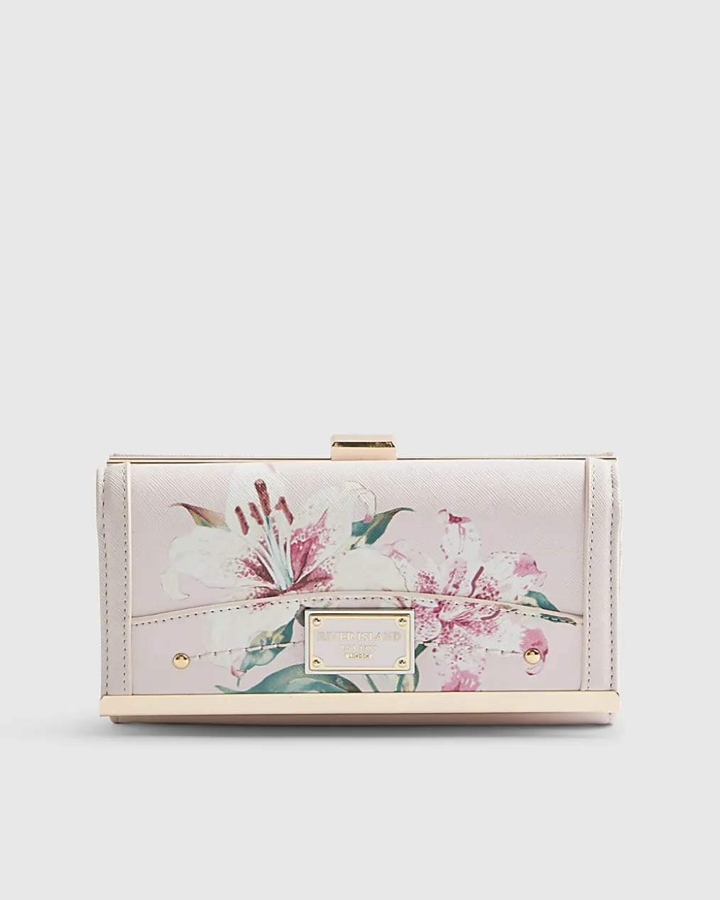 Pink Floral Print Clip Top Purse